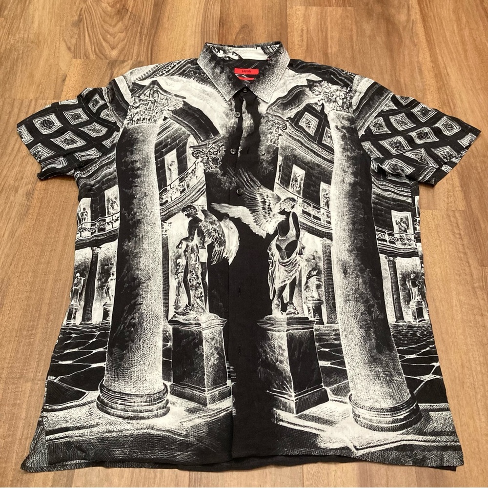 Hugo Boss Black & White Abstract Grecian Print Short-Sleeve Shirt
